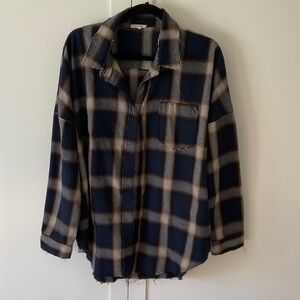 LA MIEL Navy Plaid Shirt with Brown and Gray